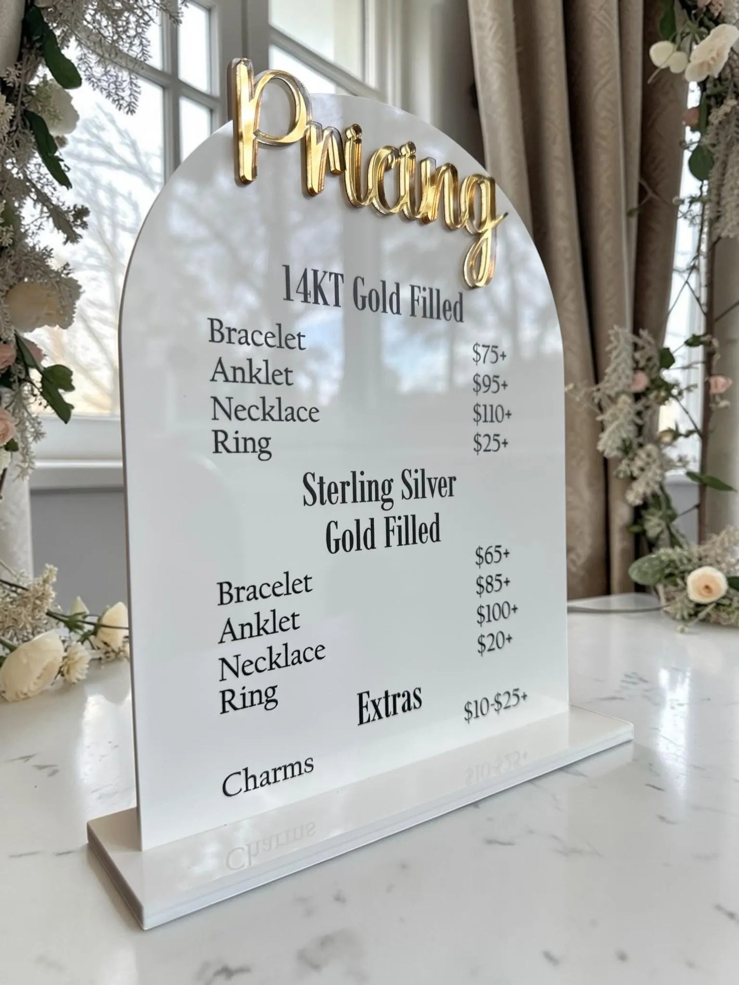 Arched Pricing Sign for Counter | Acrylic Price List Display