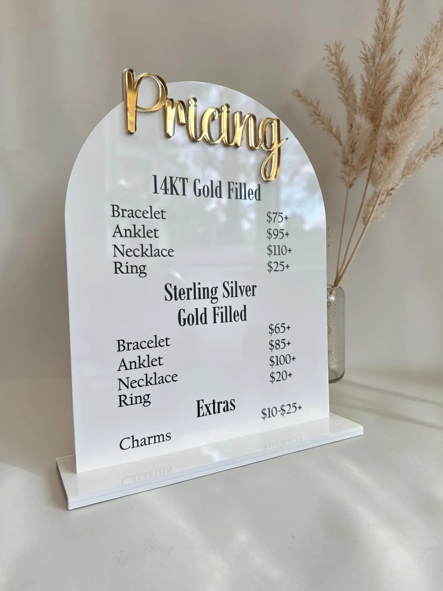 Arched Pricing Sign for Counter | Acrylic Price List Display