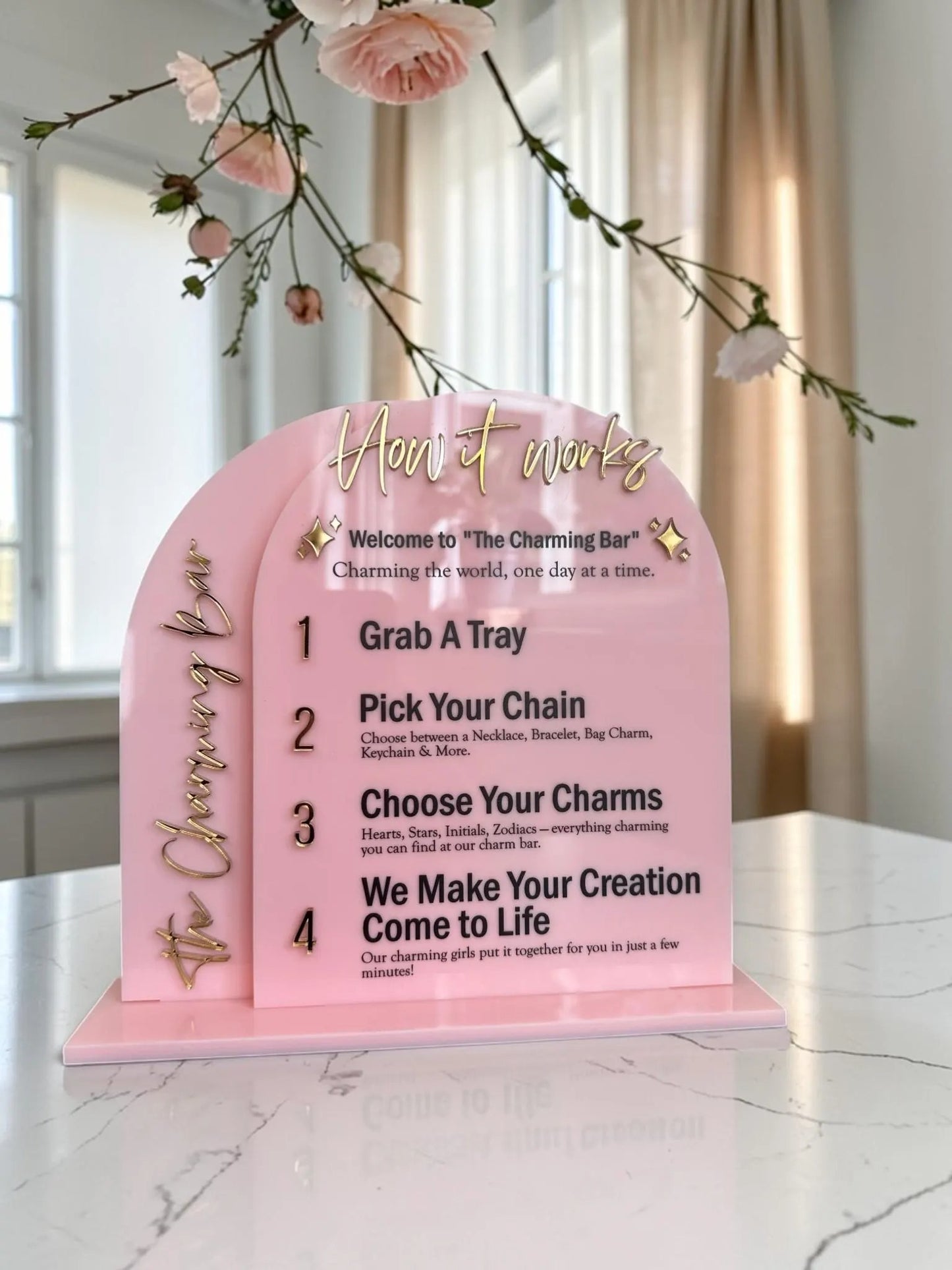 Double Arch “How It Works” Permanent Jewelry Sign with Business Name