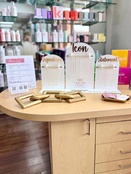 Arched Acrylic Permanent Jewelry Display Stand for Pop-Up Booths