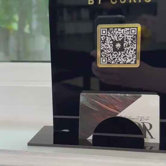 Single QR Code Sign with Business Card Holder, Tabletop Vendor Sign, Acrylic Business Sign