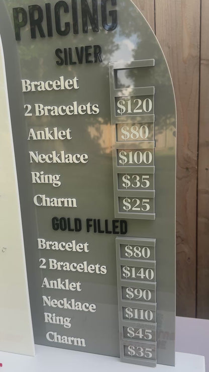 Large Permanent Jewelry Display Stand with Chain Board,  Interchangeable Pricing & How-It-Works Panels