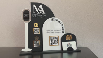Triple Arch Photobooth Three QR Code Display with Business Card Holder (Wording on screen)