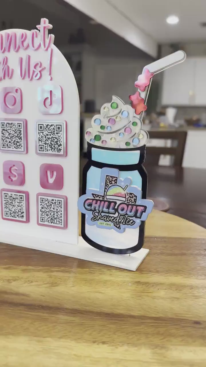 Six QR Code Custom Sign, Shaved Ice, Snow Cones, Mobile Truck, Vendor Marketing Review and Payment Sign