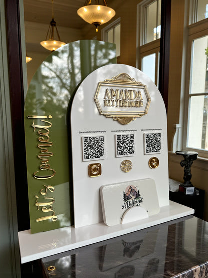 Double Arch Three QR Code Sign with Business Card Holder
