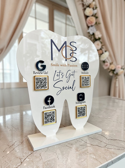 Tooth Four QR Code Sign – Dental Office Social Media Display