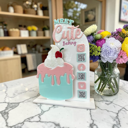 Cake QR Code Display Sign | Double Arch Acrylic Business Sign