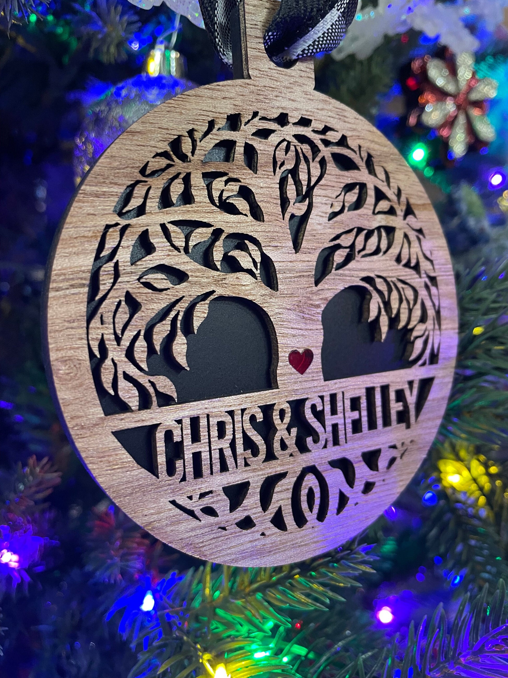 Family Tree Wooden Ornament with Acrylic Heart