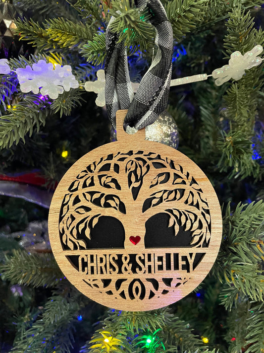 Family Tree Wooden Ornament with Acrylic Heart