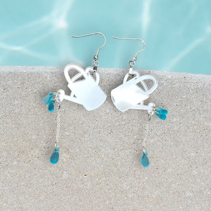 Watering Can acrylic earrings - Mirror and reflective dangles, statement earring, chains