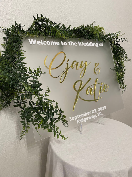 Frosted Acrylic Wedding Welcome Sign, 3D Raised Lettering, Custom Entrance Sign, Personalized Bride and Groom Sign