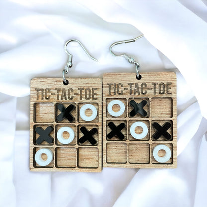 Tic Tac Toe miniature earrings, dangle wood and acrylic unique earring, teacher, mini