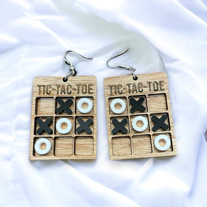 Tic Tac Toe miniature earrings, dangle wood and acrylic unique earring, teacher, mini