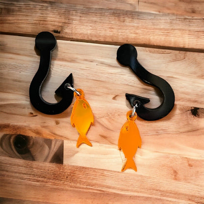 Fish Hook Acrylic Dangle Earrings, Aquarist Earring, Fishing Hook with Fish