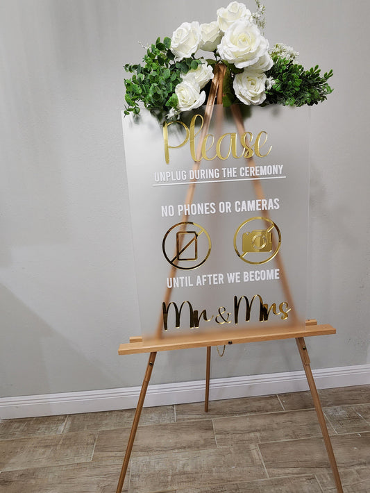 Unplugged Wedding Sign, Ceremony Sign, Frosted Wedding Signage, 3D Raised Lettering Acrylic