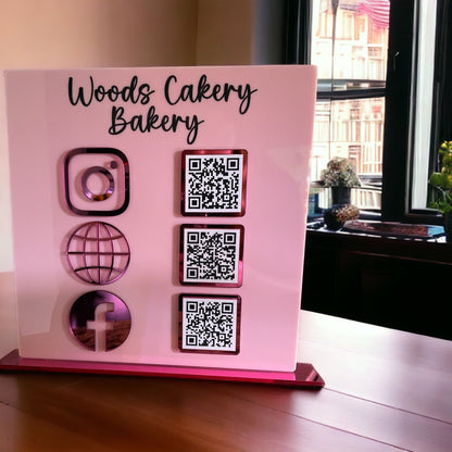 Custom QR Code Business Sign, Social Media Payment Sign, Let's Be Social, Tabletop Signage, Small Business Scanner Sign