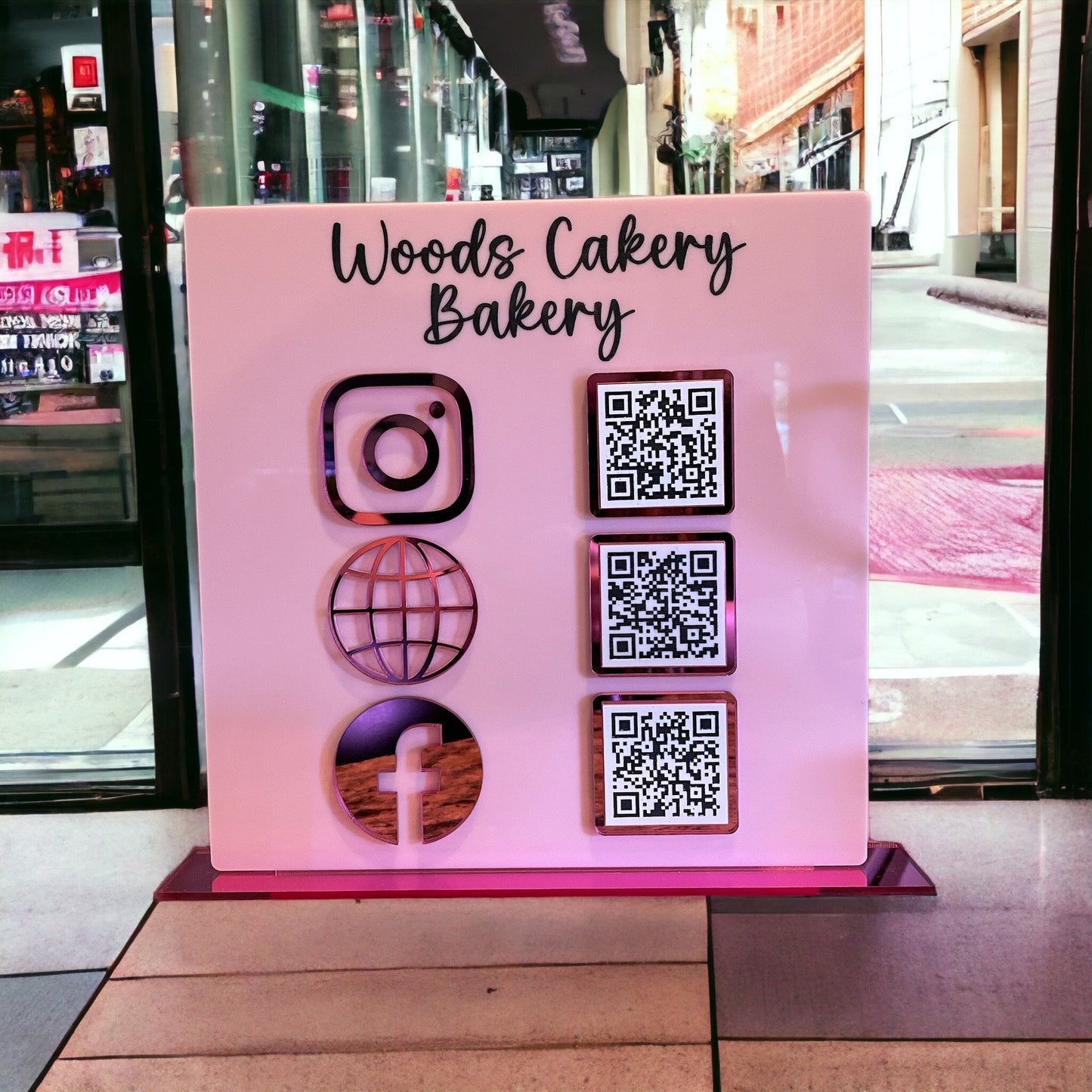 Custom QR Code Business Sign, Social Media Payment Sign, Let's Be Social, Tabletop Signage, Small Business Scanner Sign