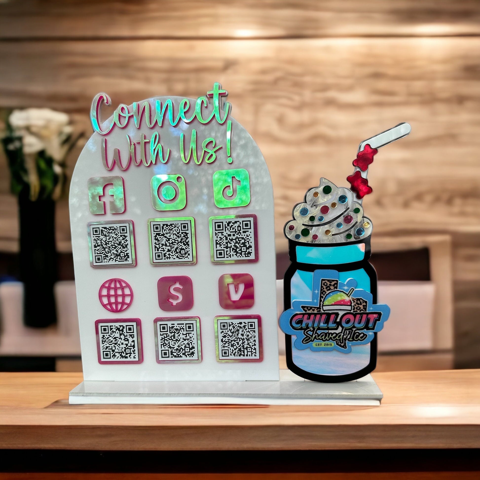 Six QR Code Custom Sign, Shaved Ice, Snow Cones, Mobile Truck, Vendor Marketing Review and Payment Sign