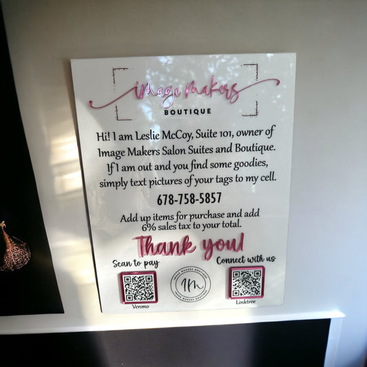 Hanging QR Code Sign, Add your own Text, Payment and Review Hanging Sign, Built your own Sign