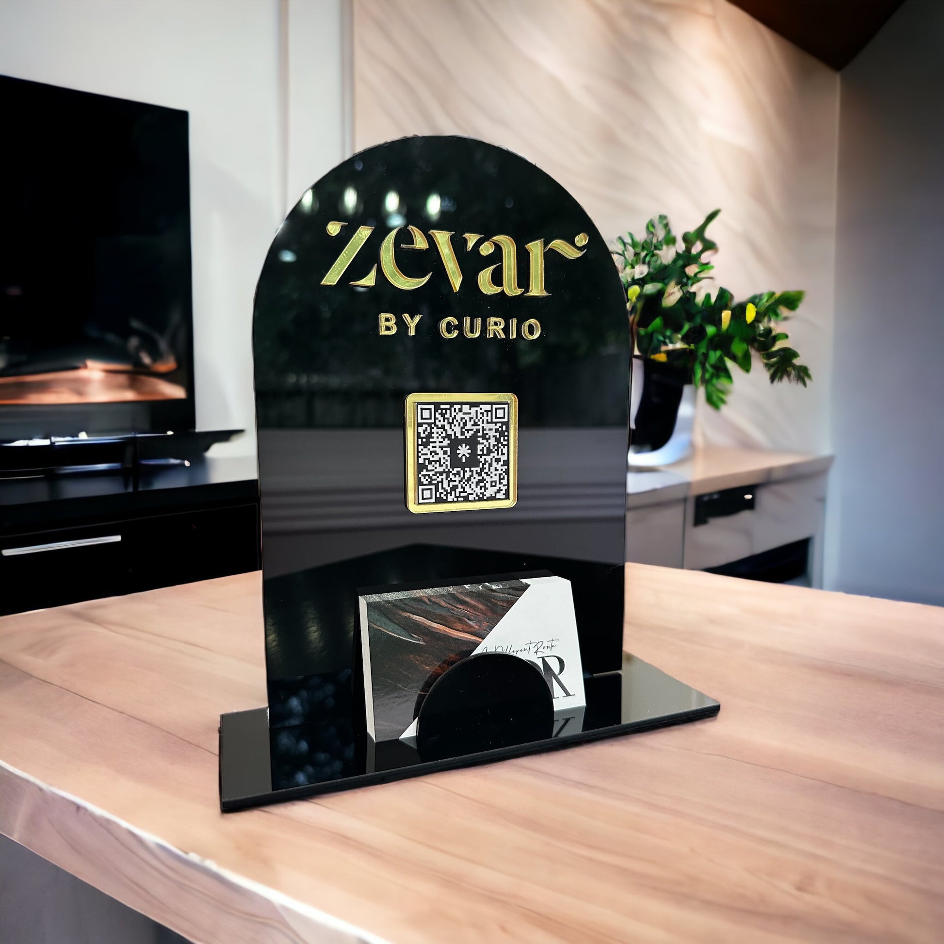 Single QR Code Sign with Business Card Holder, Tabletop Vendor Sign, Acrylic Business Sign